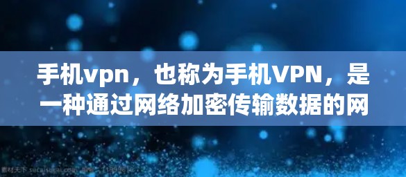 手机vpn，也称为手机VPN，是一种通过网络加密传输数据的网络服务，用于保护手机设备的数据隐私和安全性。以下是关于手机vpn服务器地址的详细信息